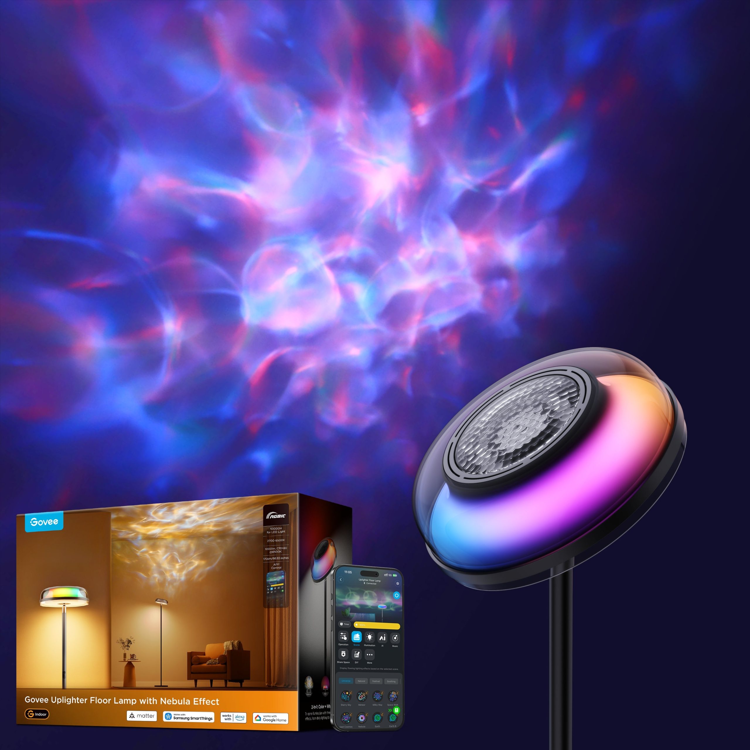 Govee Uplighter Floor Lamp: RGBIC Ripple Lighting