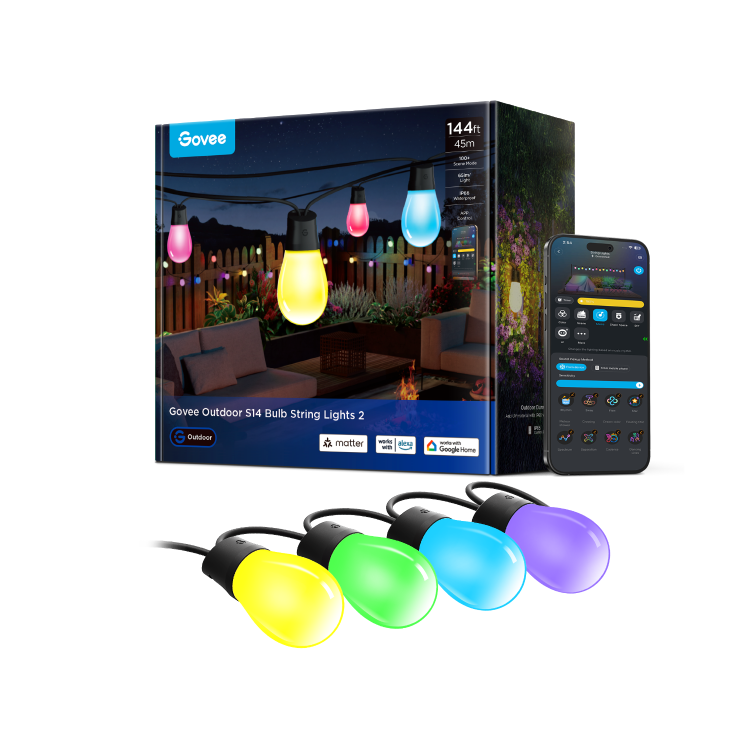 Govee Outdoor S14 Bulb String Lights - IP66 Waterproof