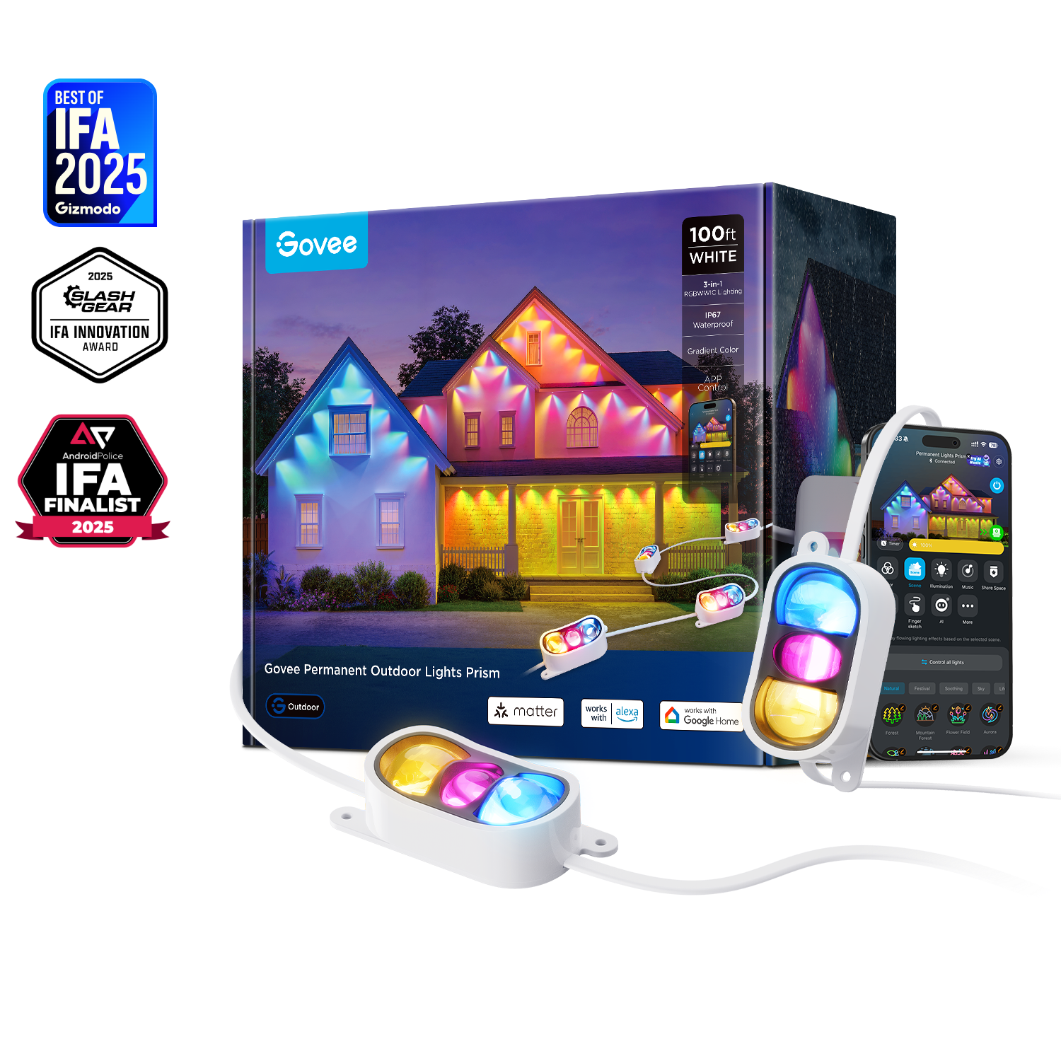Govee Permanent Outdoor Lights Prism | 3 Colors in One Light