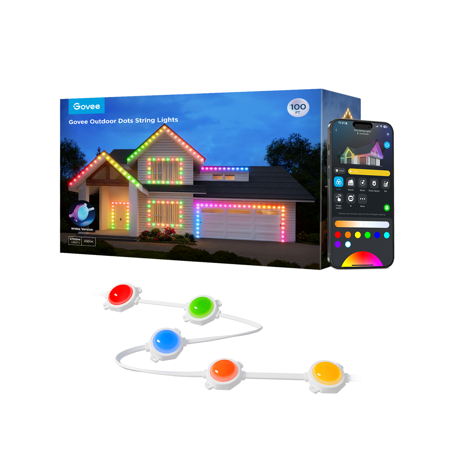 Govee Outdoor LED String Lights: Waterproof Patio Lights, 16M Colors